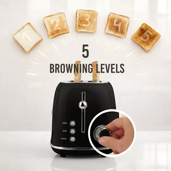 Toaster – Classic Retro 2-Slice Toaster – Black