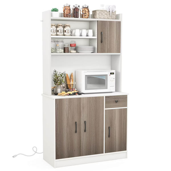 Pantry Cabinet – Culinvaro 4-Door 71'' Kitchen Buffet Pantry Storage Cabinet w/Hutch Adjustable Shelf White