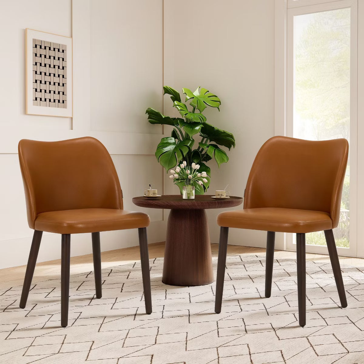 Set of 6 Wood Ergonomic Curved Dining Chairs – Modern Upholstered Chair for Kitchen