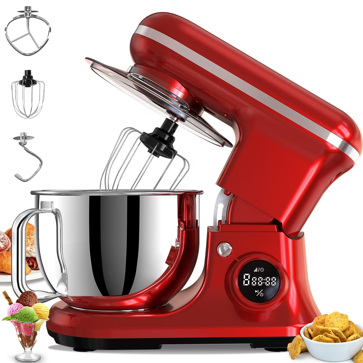 Stand Mixer – Electric Stand Mixer 5.3 Quart 6-Speed Tilt Head Kitchen Mixer – Red