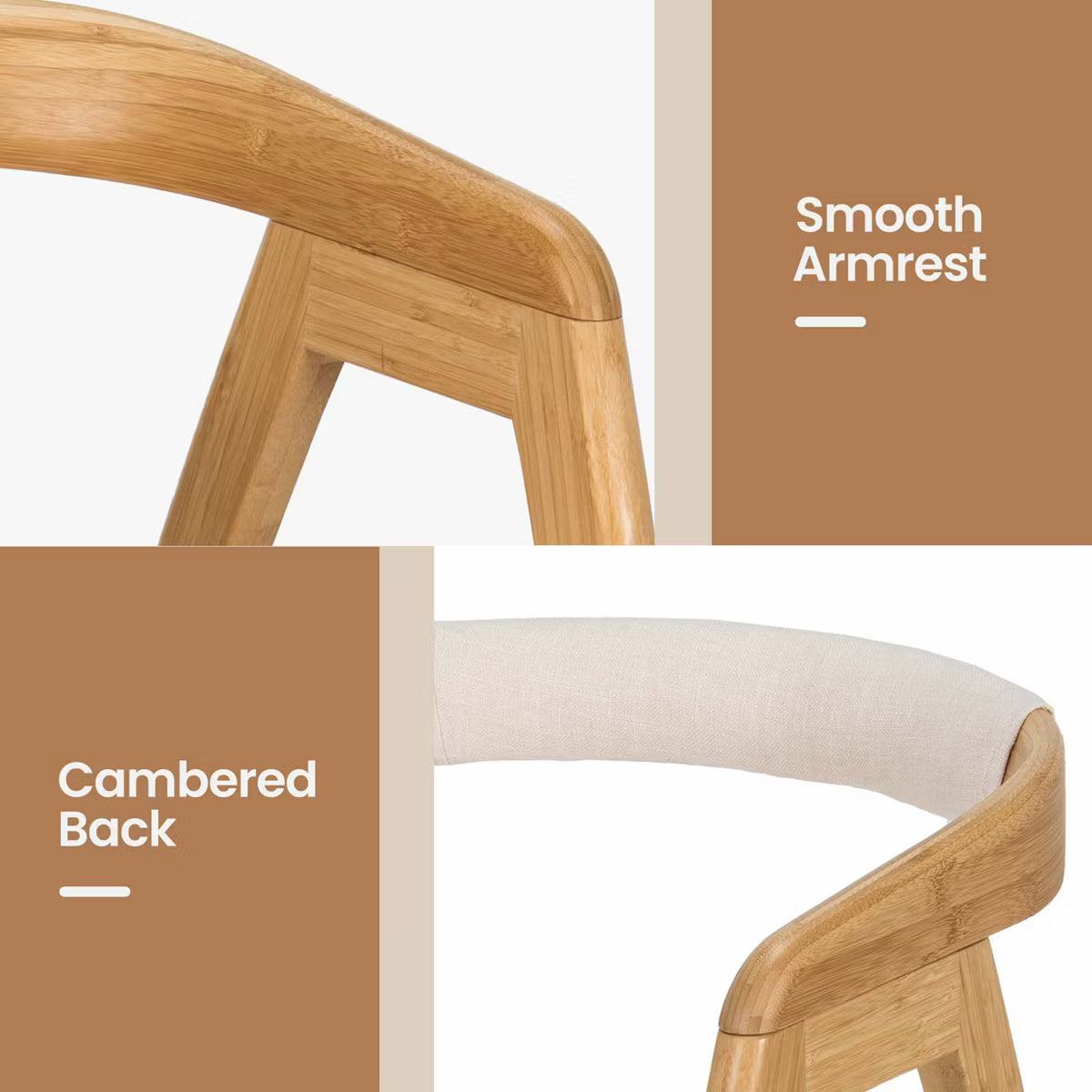 Leisure Bamboo Chair Dining Chair w/ Curved Back & Anti-slip Foot Pads