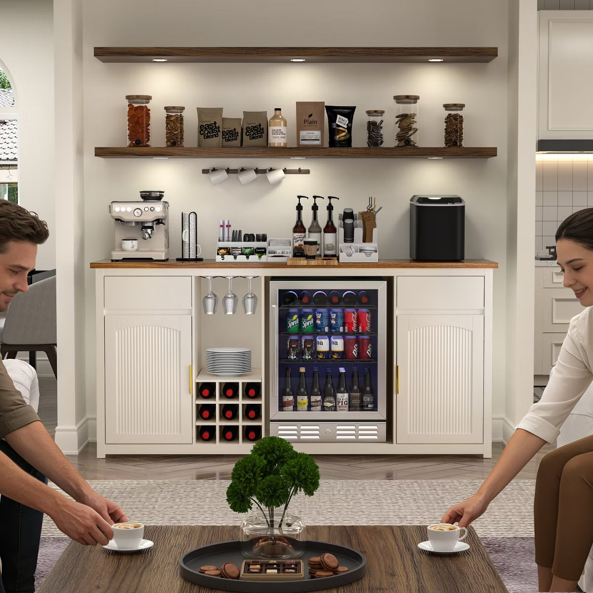 Bar Cabinet – Culinvaro Extra Long Bar Cabinet with Fridge Space, Modern Wine Liquor Cabinet,78.7" White