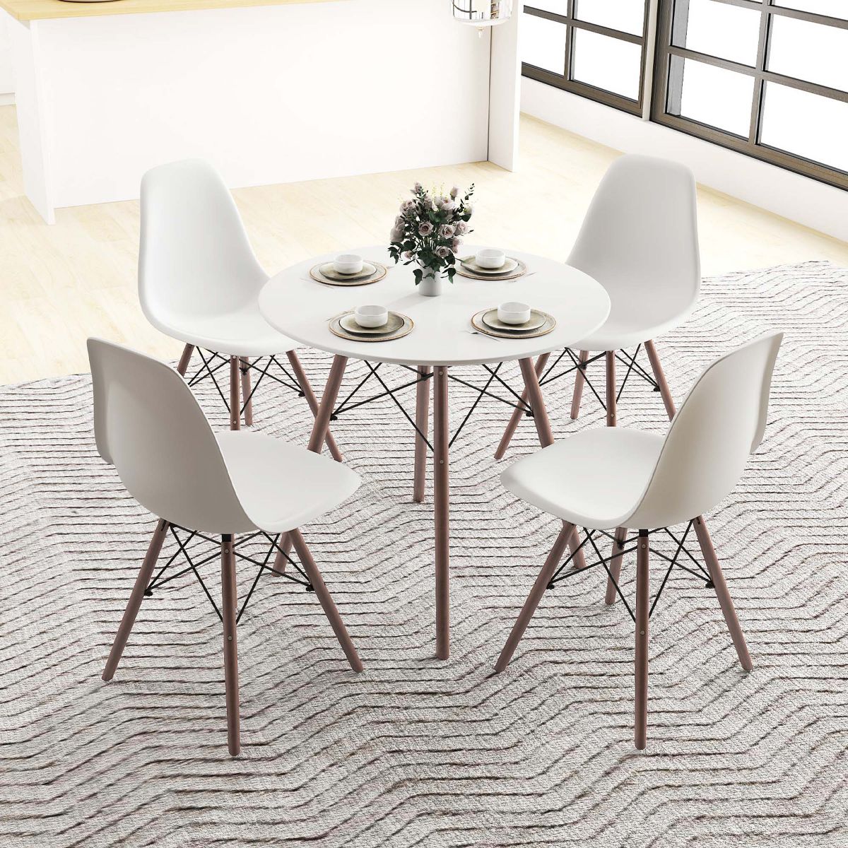 Dining Set – Culinvaro Dining Table Set Modern 5 PCS For 4 Round Dining Room Table Set with Solid Wood Leg