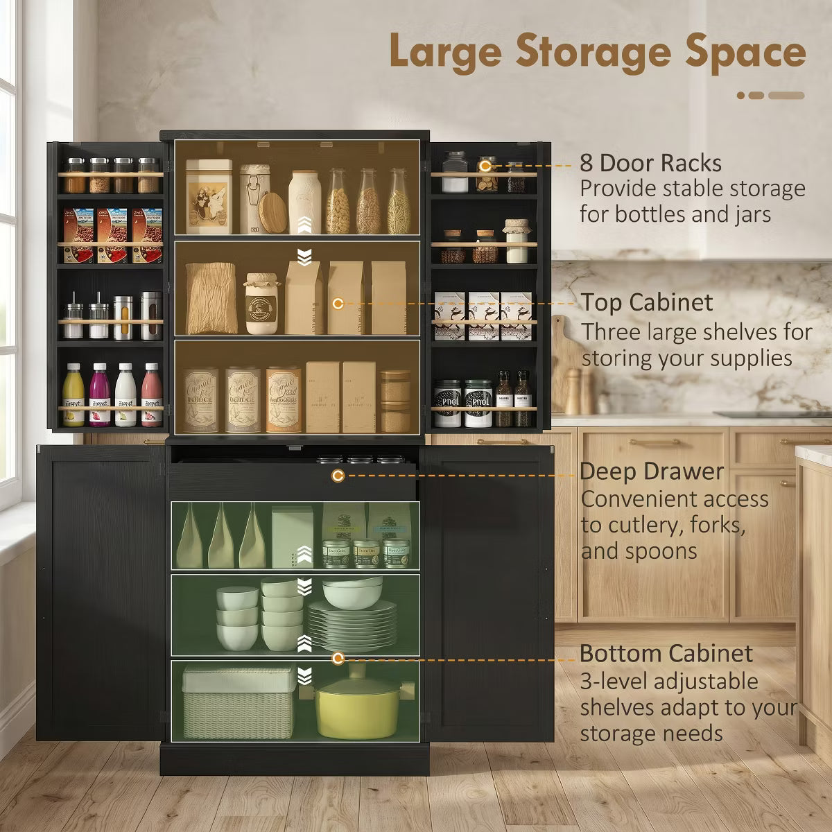 Pantry Cabinet – Culinvaro 72" Tall Kitchen Pantry Cabinet, Farmhouse Storage Cabinet with 8 Door Racks