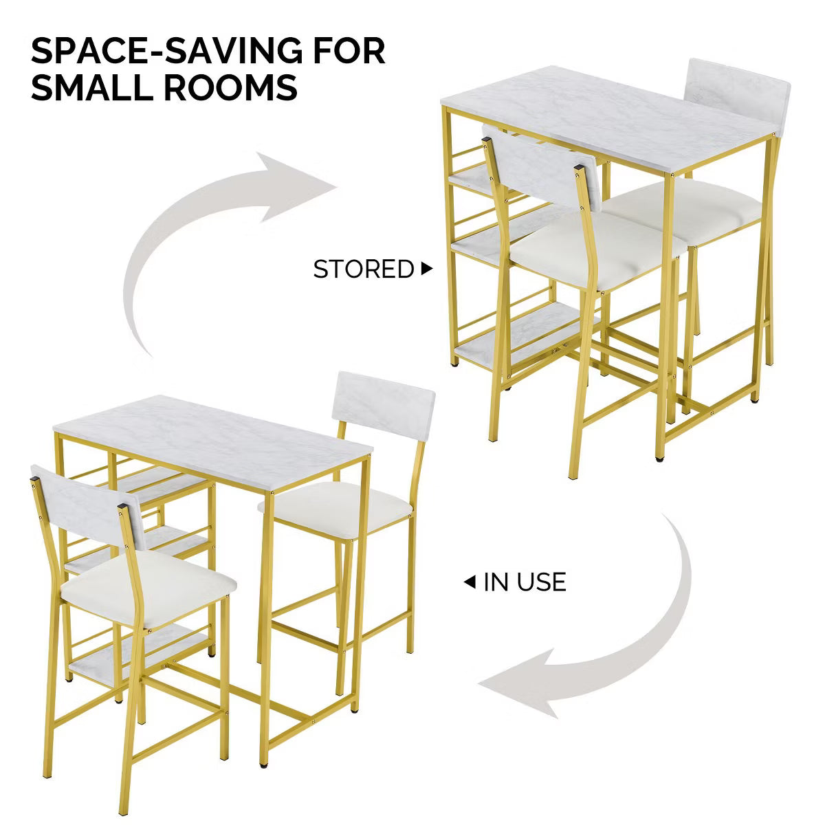 Dining Set – Culinvaro Dining Table Set with 2 Stools, 3-Tier Storage Shelves
