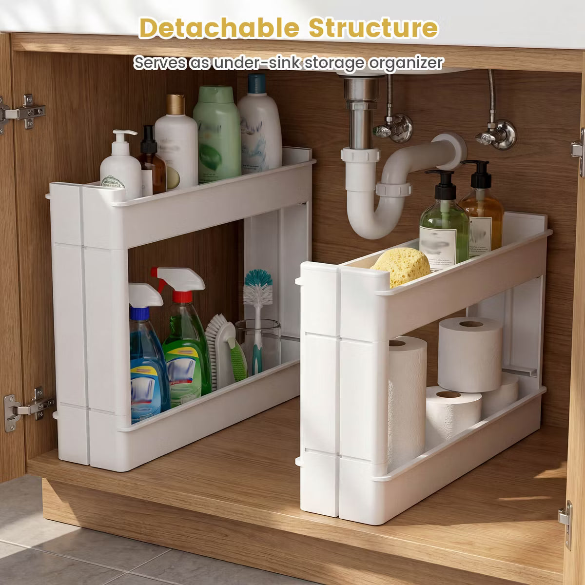Utility Cart – Culinvaro 4-Tier Rolling Utility Cart with Detachable Trays and Smooth Wheels for Kitchen 15.5” × 9” × 40.5”(L × W × H)