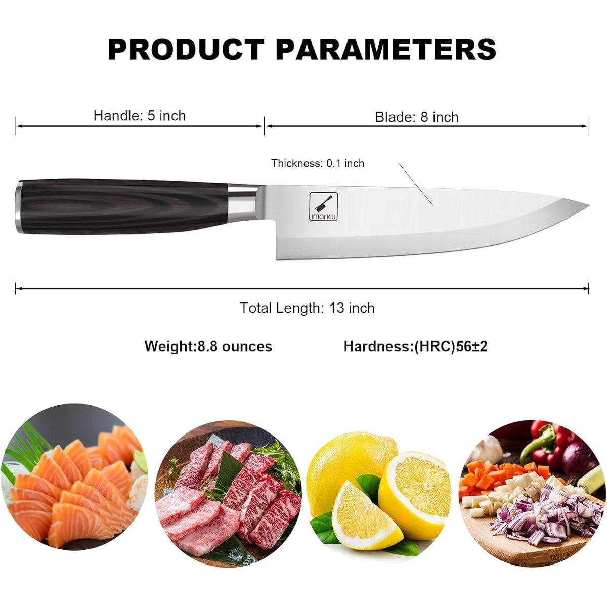 Chef Knife 8-Inch Pro Japanese Kitchen Knife 7Cr17MoV High-Carbon
