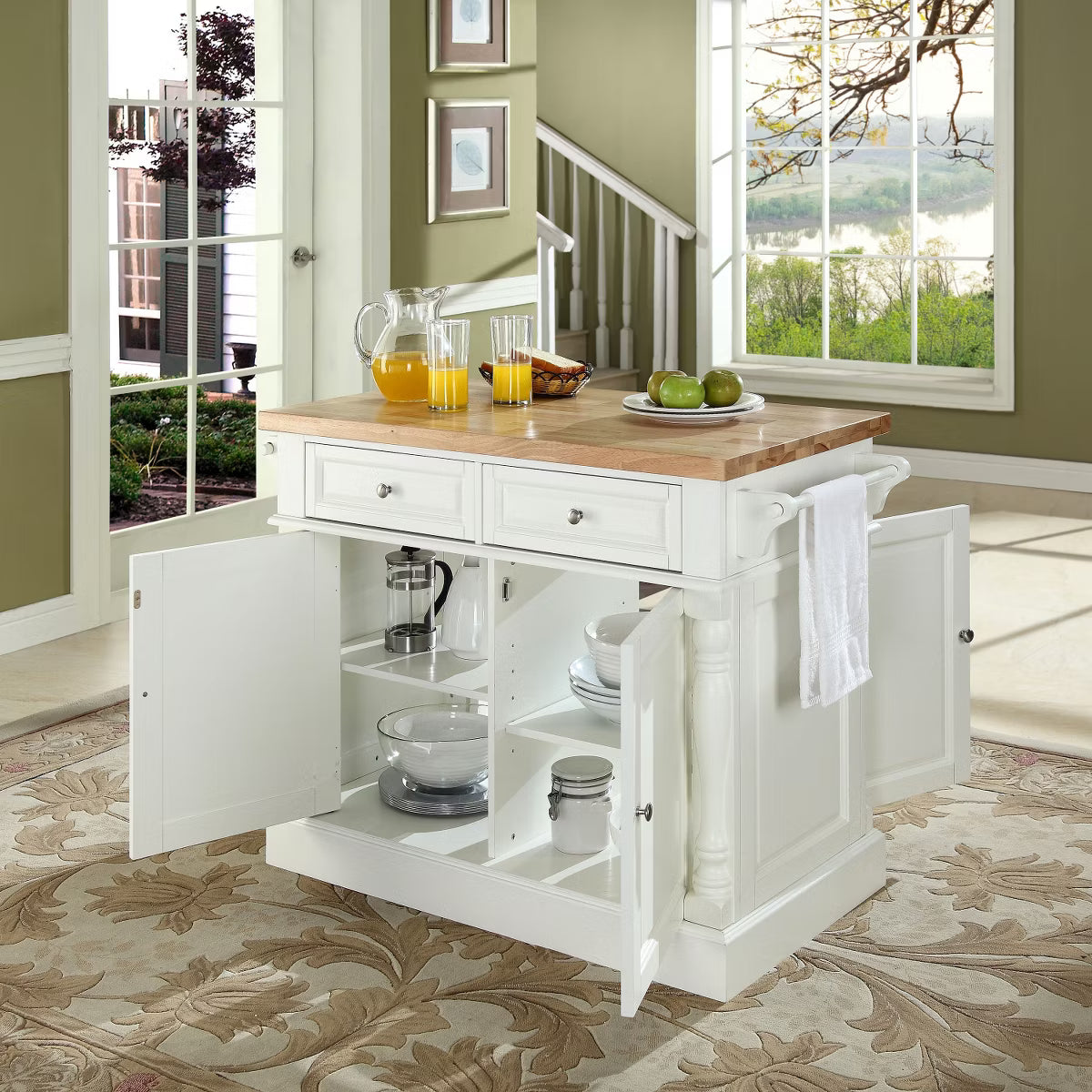 Butcher Block – Culinvaro Butcher Block Top Kitchen Island - White