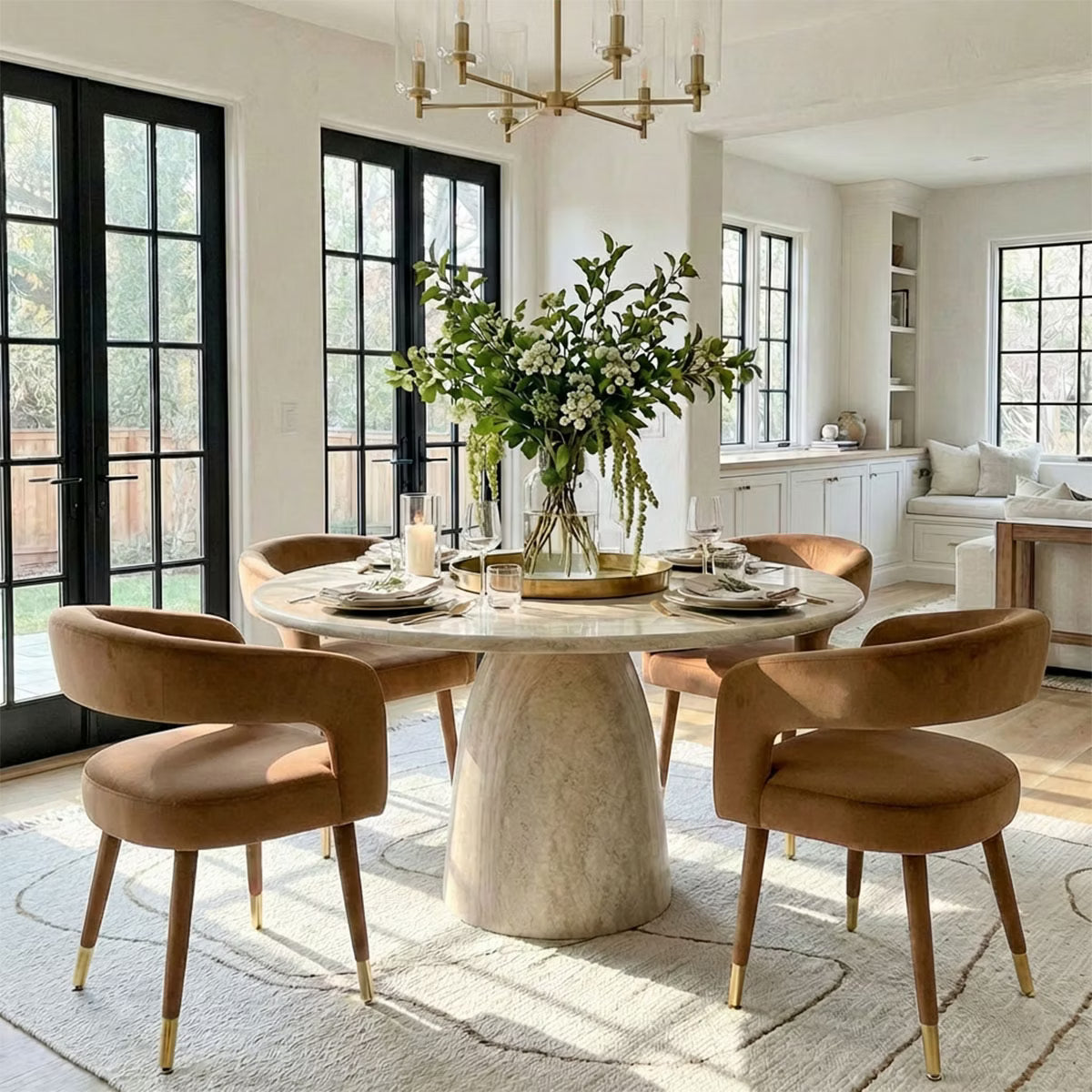 Modern Camel Velvet Dining Chairs Set of 4,