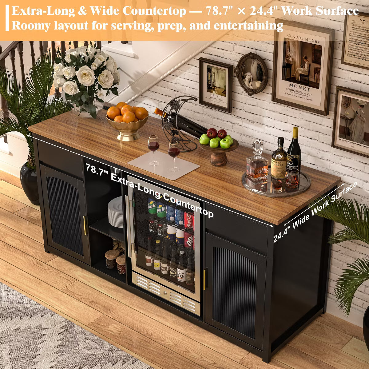 Bar Cabinet – Culinvaro Extra Long Bar Cabinet with Fridge Space, Modern Wine Liquor Cabinet,78.7" Black