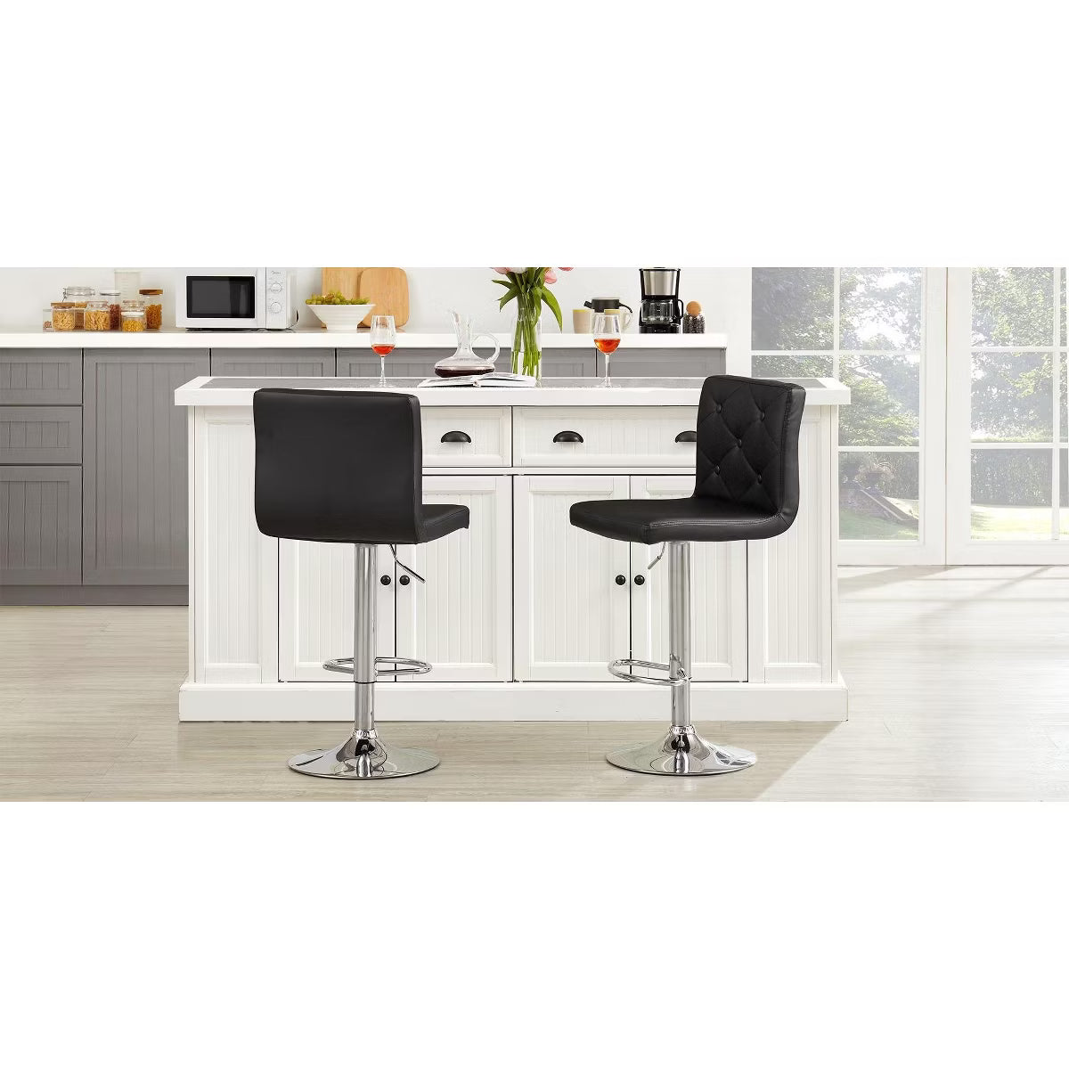 Adjustable Counter Height Bar Stools with PU Leather Seat, Black, 2 PCS