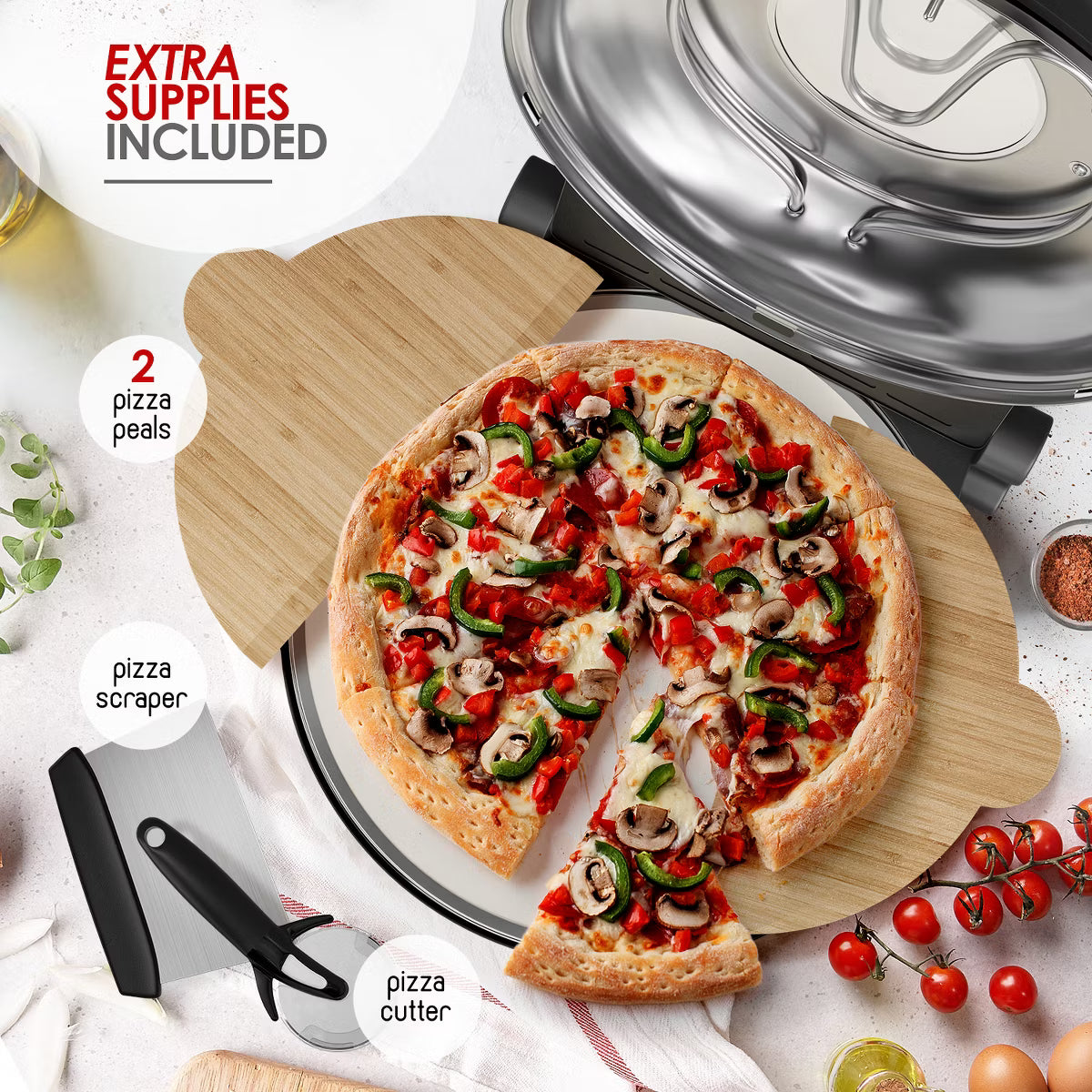 Pizza Oven – Electric Pizza Oven Indoor, 12 Inch Portable Stone Pizza Oven – Black