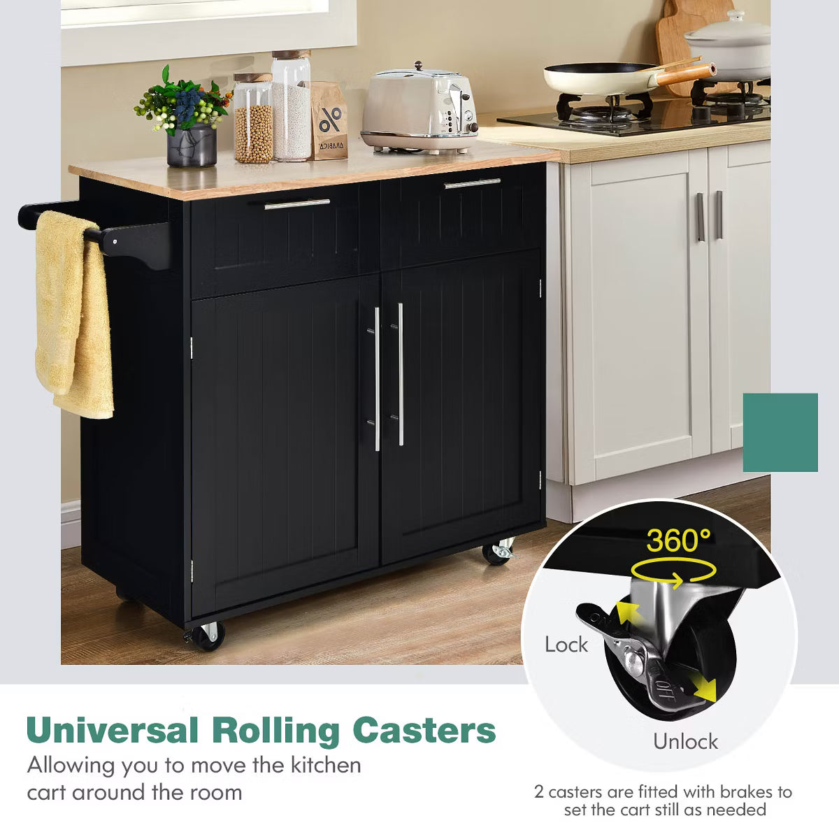 Kitchen Cart – Culinvaro Rolling Kitchen Cart Island Heavy Duty Storage Brown Trolley Cabinet Utility Modern