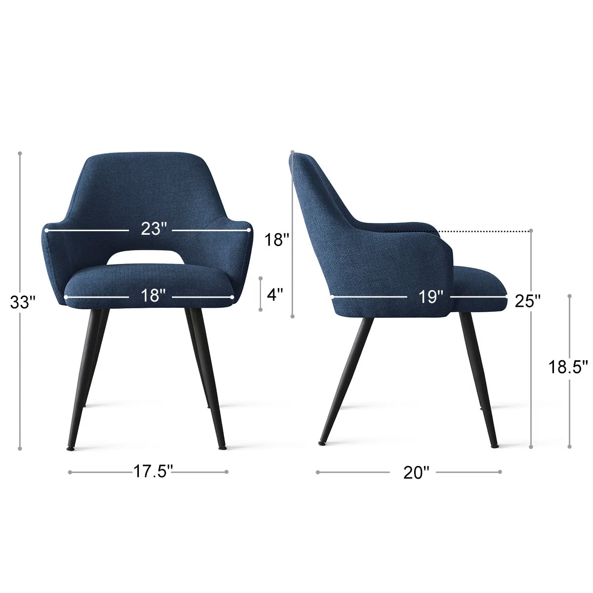 Set of 4 Upholstered Dining Chairs with Arms, Modern Blue Accent Chairs with Metal Legs