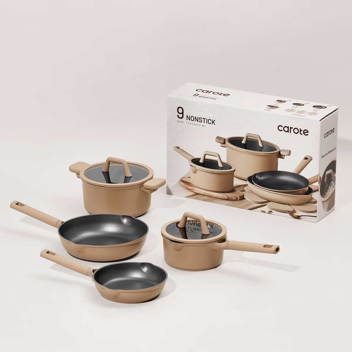 Cookware Set – 9pc Nonstick Cookware Set Taupe – Black