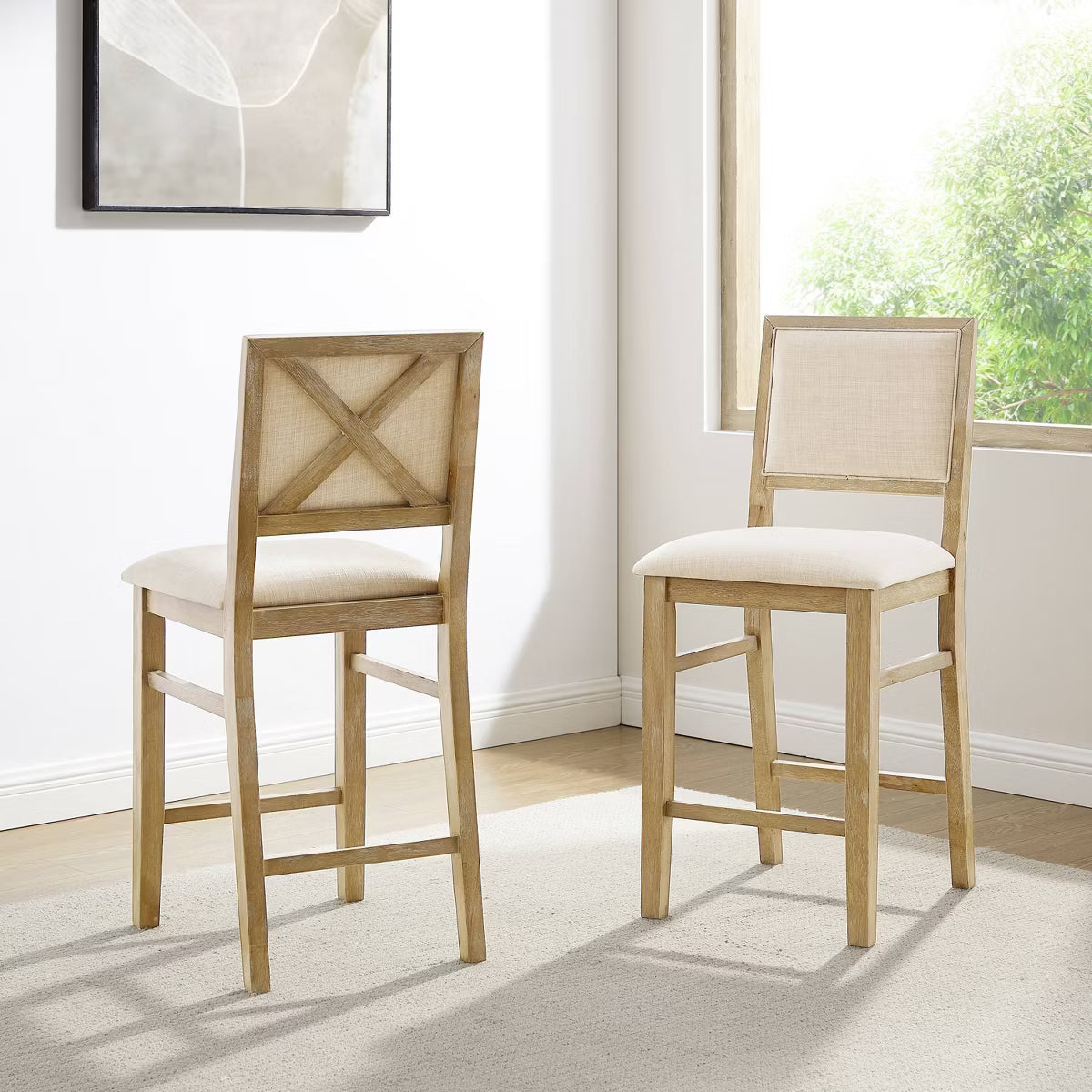 Joanna 2pc Upholstered Counter Height Barstool Set Rustic Brown/Crème