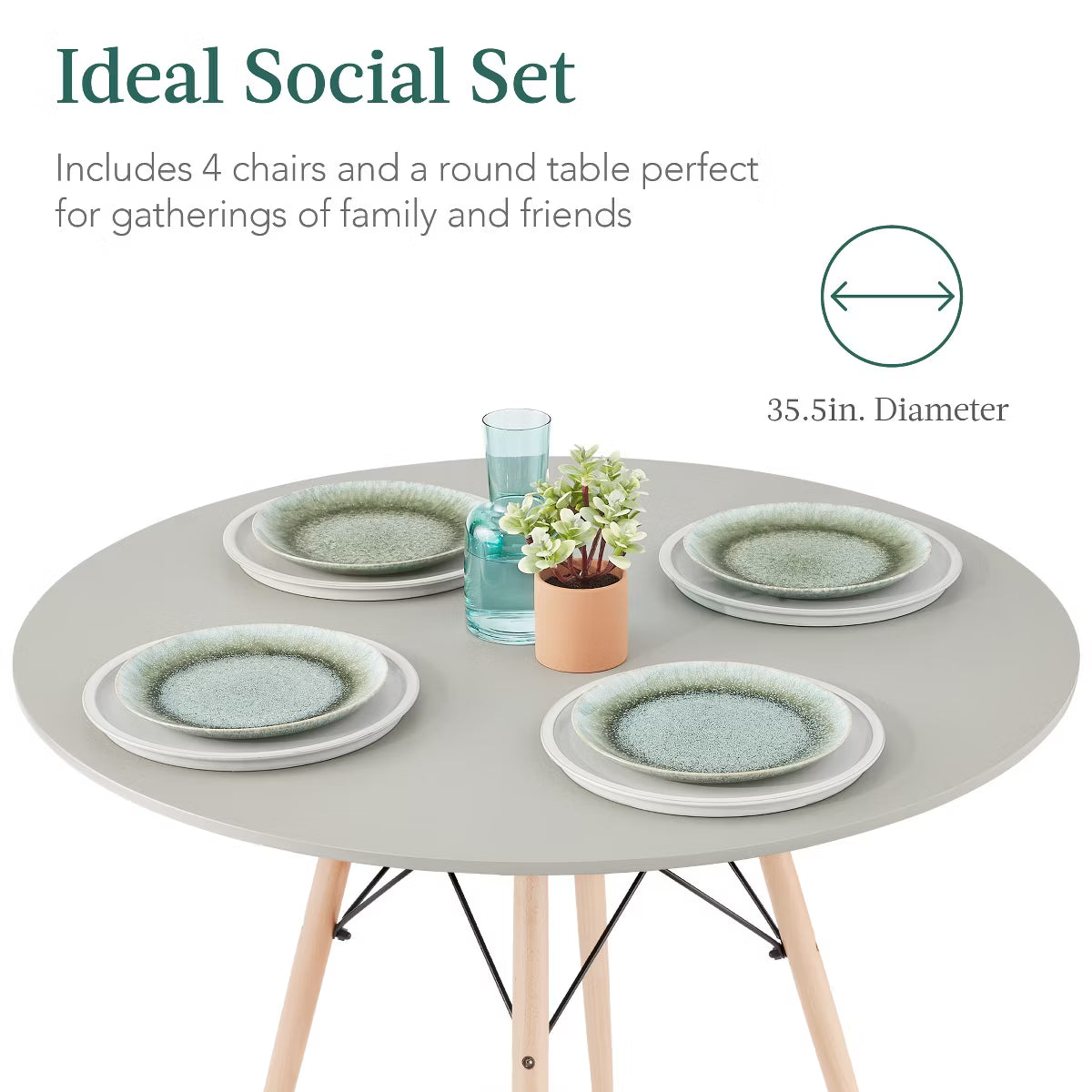 Dining Set – Culinvaro 5-Piece Compact Mid-Century Modern Dining Set w/ 4 Chairs" Gray/Oak