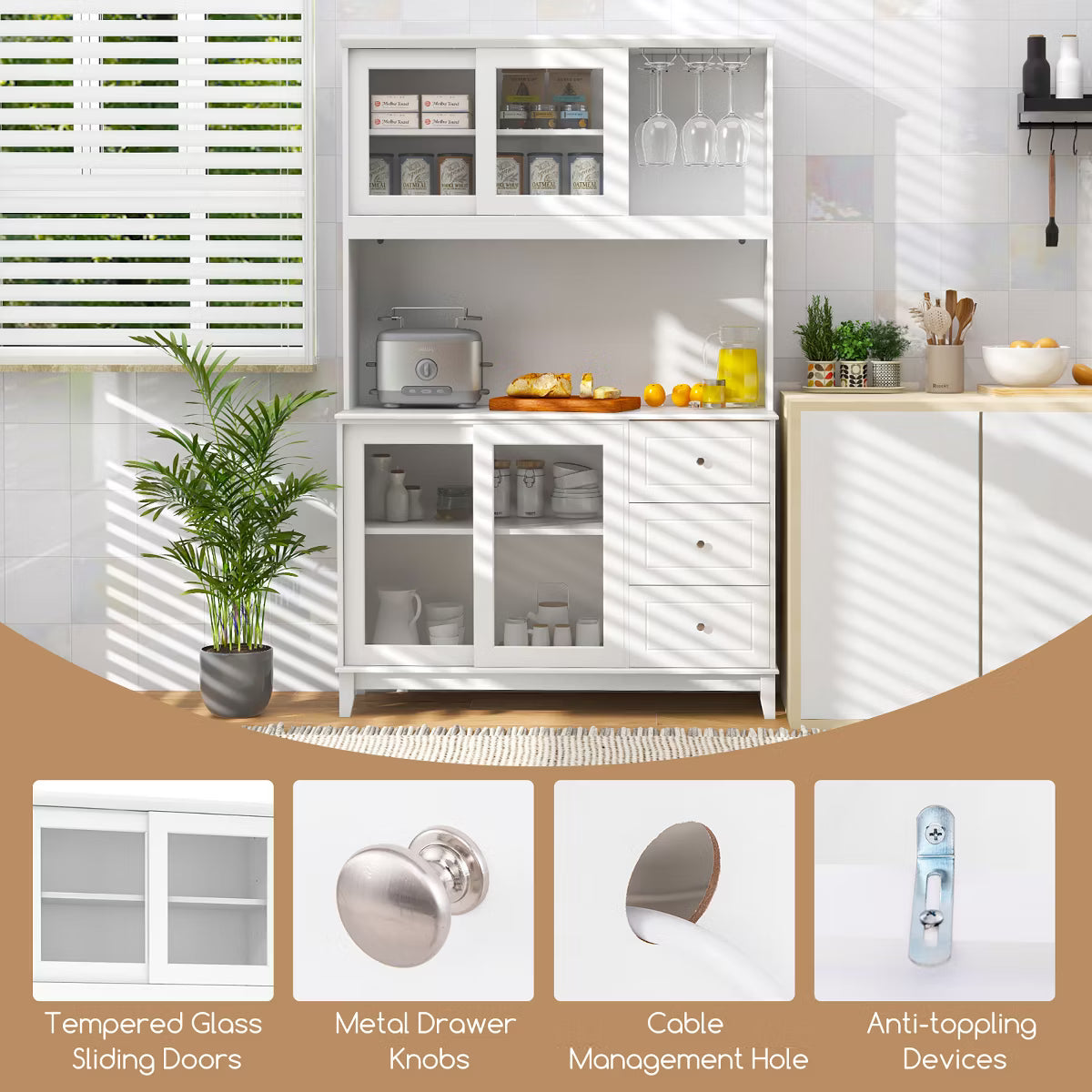 Pantry Cabinet – Culinvaro Kitchen Pantry Storage Cabinet Kitchen Hutch w/ LED lights & Power Outlet White