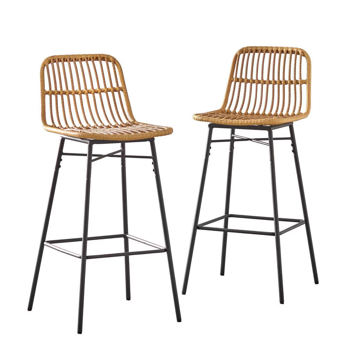 y Set of 2 Greenville Faux Rattan 24" Counter Height Barstools Natural