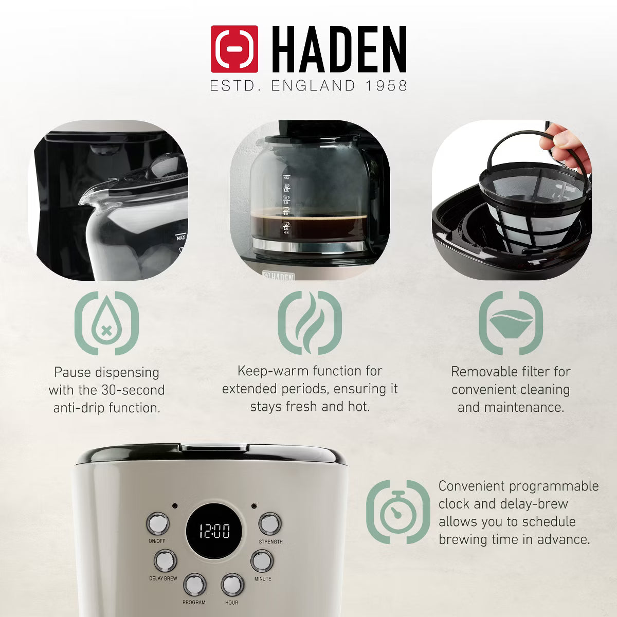 12 Cup Drip Coffee Maker Bundled with Dorset 1.7 Liter Stainless Steel Electric Hot Water Kettle