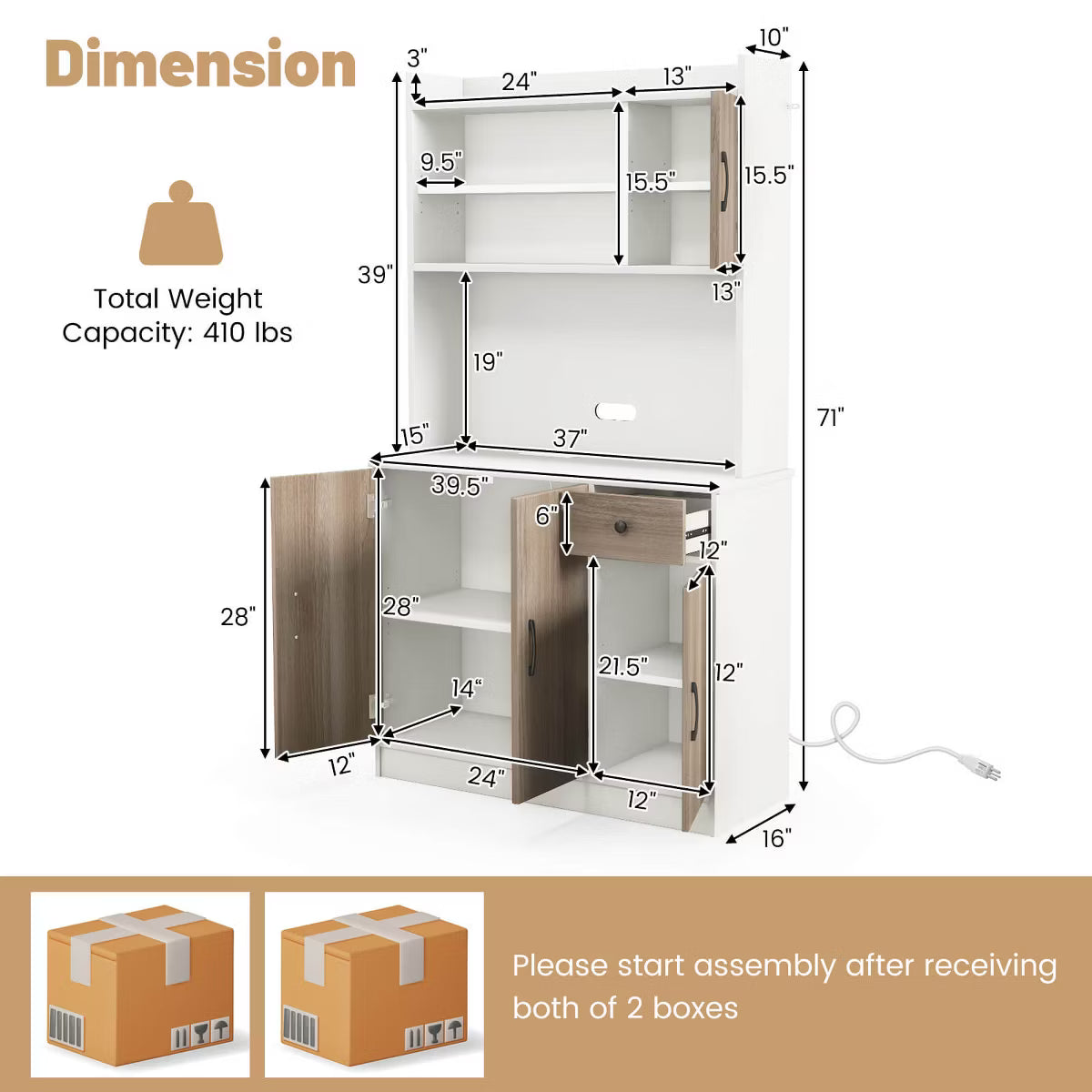 Pantry Cabinet – Culinvaro 4-Door 71'' Kitchen Buffet Pantry Storage Cabinet w/Hutch Adjustable Shelf White