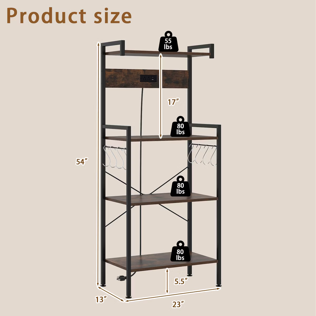 Baker's Rack – Culinvaro y Kitchen Baker's Rack with Charging Station Industrial Coffee Bar Shelf with 8 Movable Hooks