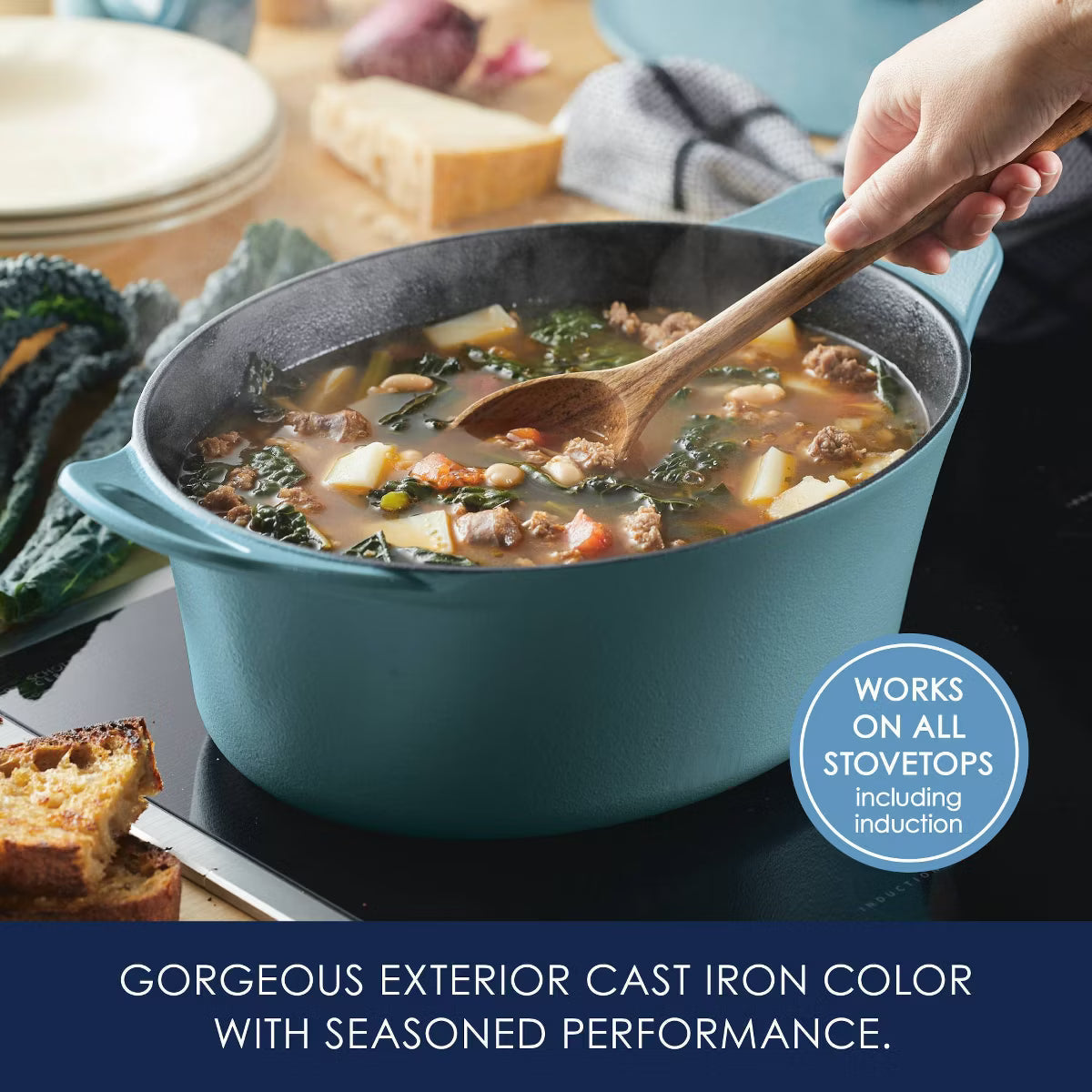 Dutch Oven – remium Nitro Cast Iron Dutch Oven 6.5qt Agave – Blue
