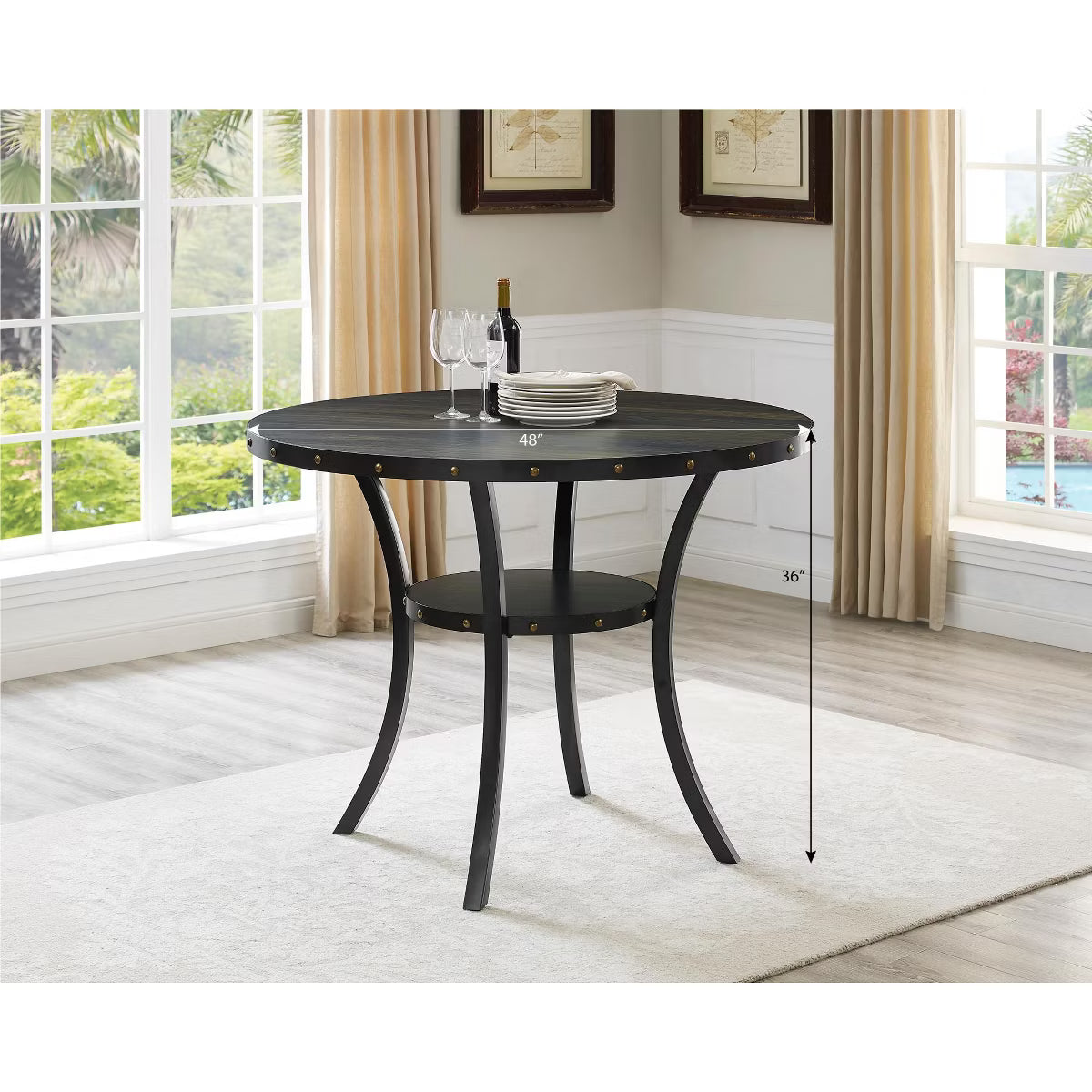 Dining Set – Culinvaro 5 Piece Counter Height Dining Set with Round Table and 4 Nailhead Stools