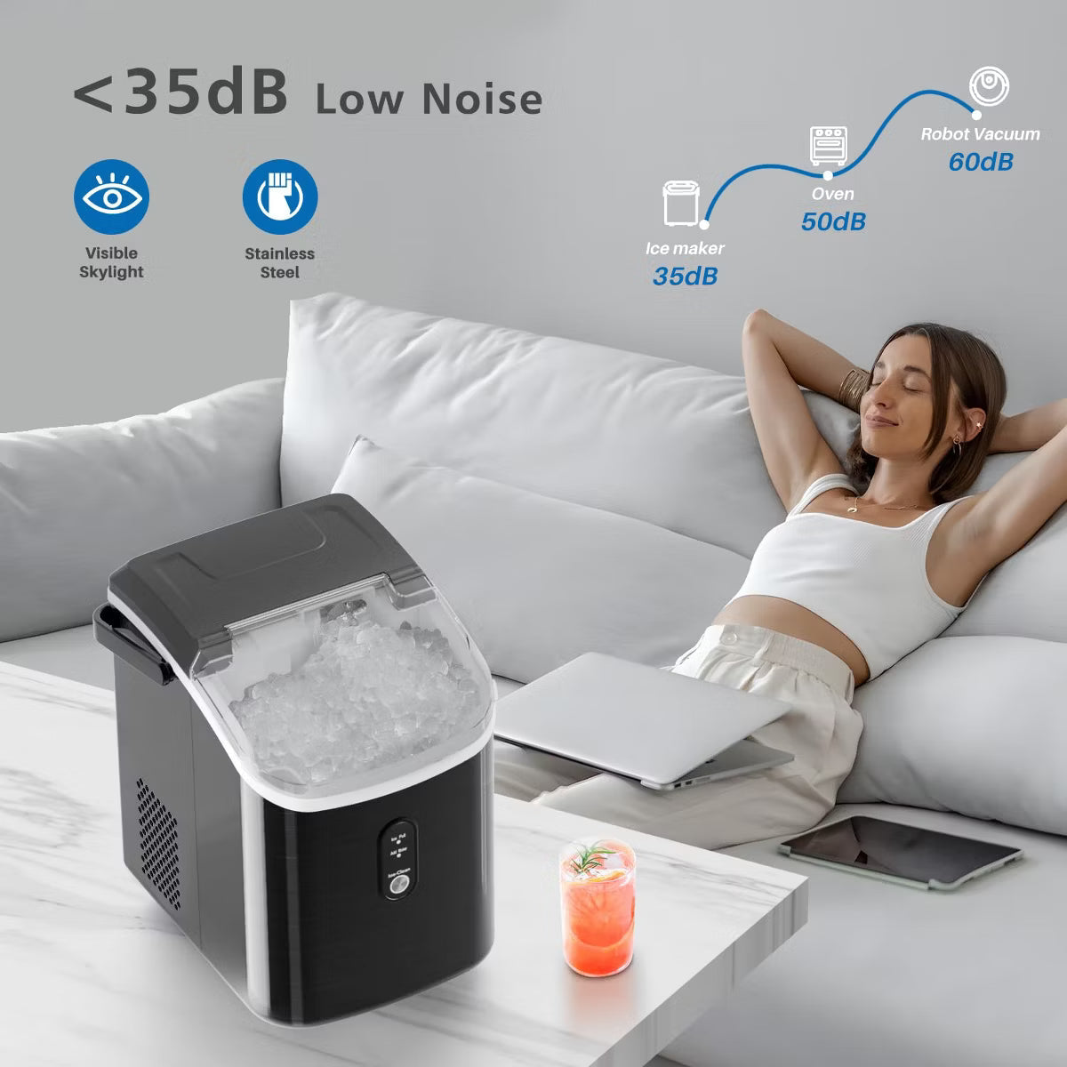 Ice Maker – ce Maker, Soft Chewable Ice, 35 lbs/Day – Black