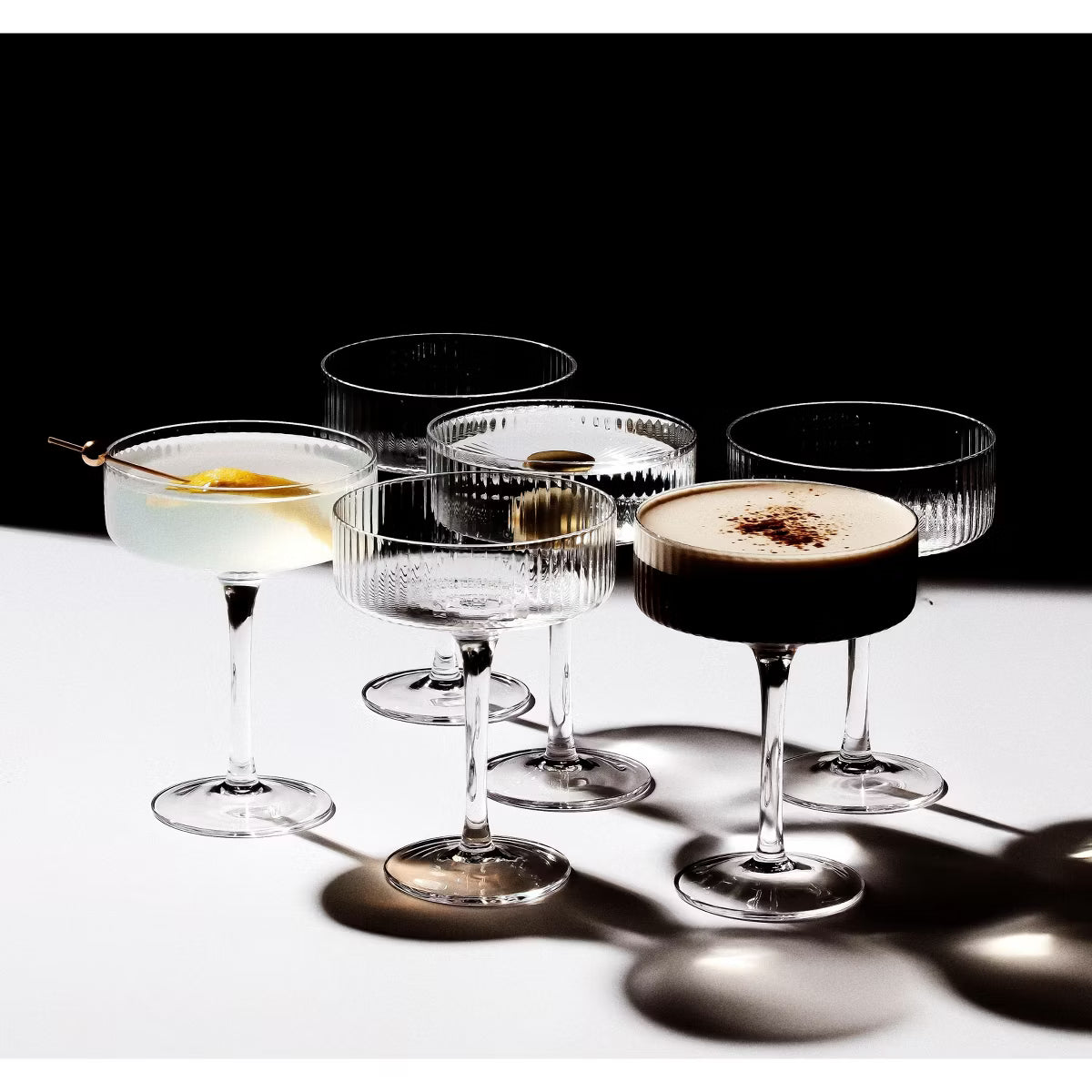 Cocktail Glass – Culinvaro Clear Ribbed Martini Coupe Glass - 9.5oz 2 Piece Set