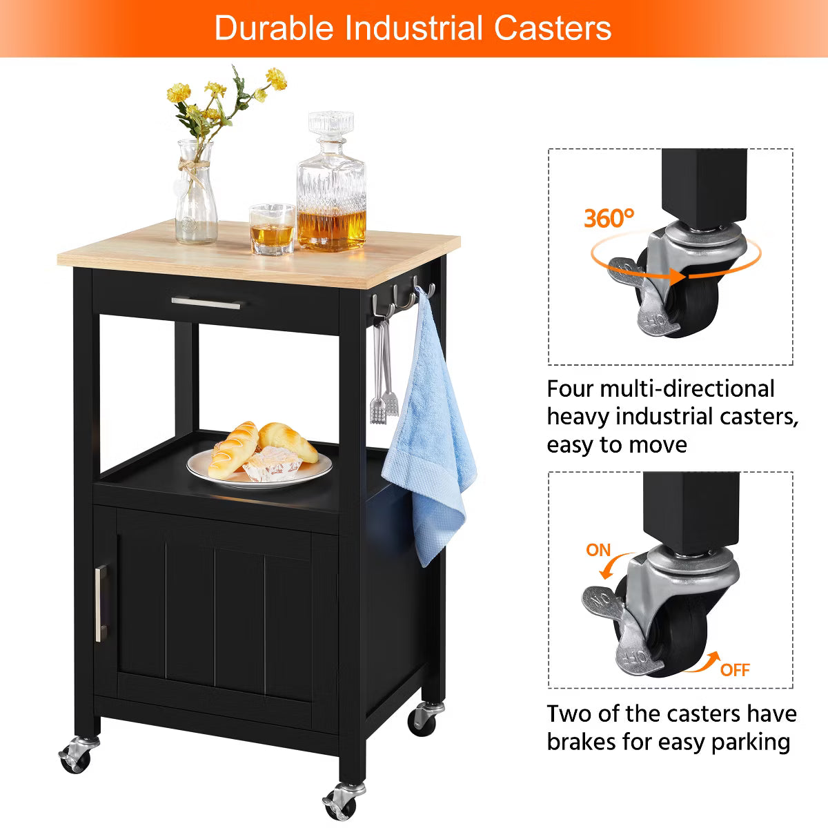 Rolling Kitchen Island Trolley Cart with Open Shelf,