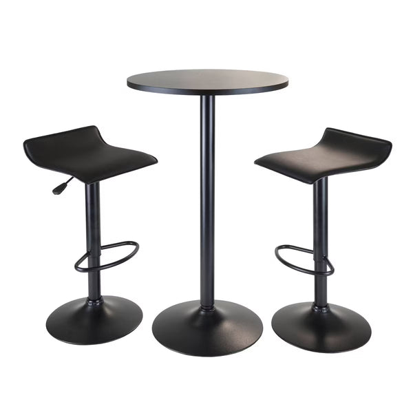 3pc Obsidian Bar Height Dining Set with Air Lift Adjustable Stools Wood/Black