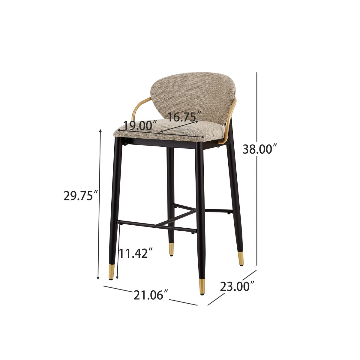 Modern Metal Upholstered Barstools with Tapered Leg Set of 2 Black/Beige