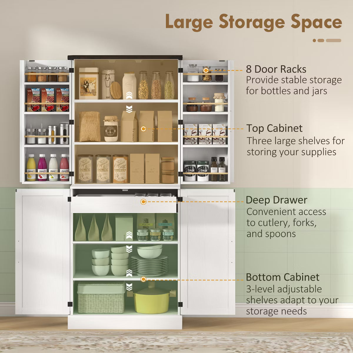 Pantry Cabinet – Culinvaro 72" Tall Kitchen Pantry Cabinet, Farmhouse Storage Cabinet with 8 Door Racks