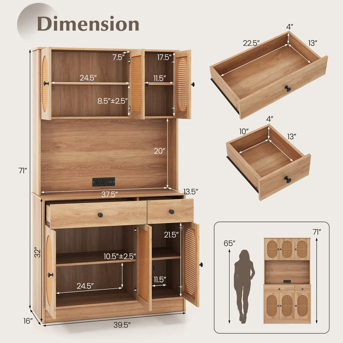 Buffet Cabinet – Culinvaro Kitchen Pantry Cabinet w/ Charging Station 71" Tall Kitchen Buffet Cabinet
