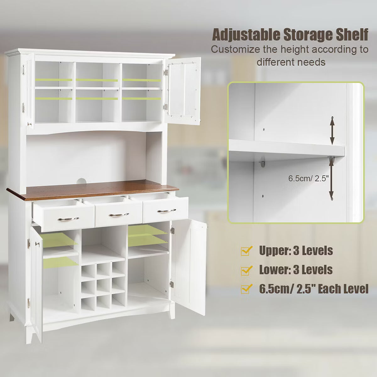 Wine Rack – Culinvaro Buffet And Hutch Kitchen Storage Cabinet Cupboard w/ Wine Rack & Drawers White