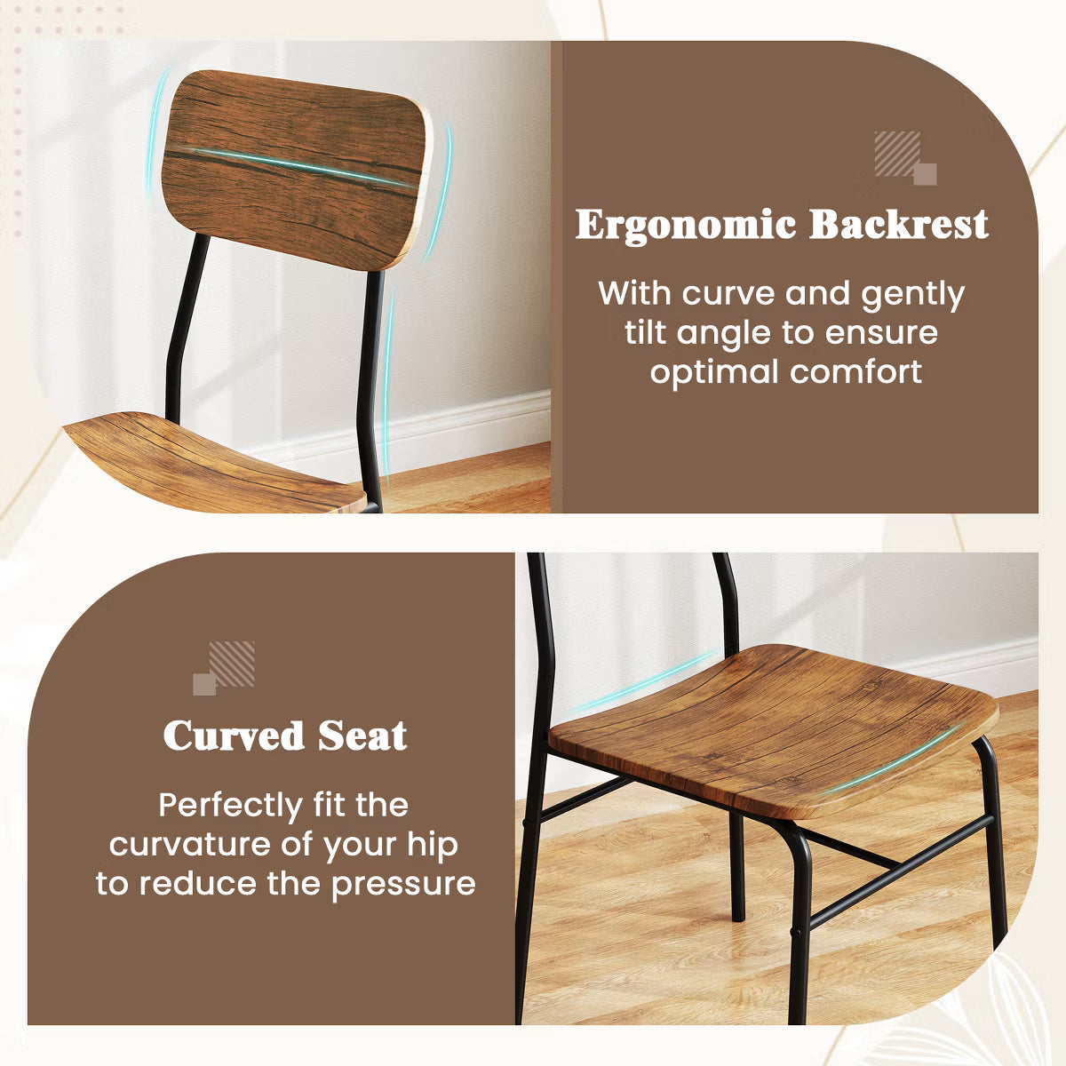 Dining Set – Culinvaro 3-Piece Wood Square Kitchen Table & Chair Set w/ Metal Frame Storage Rack
