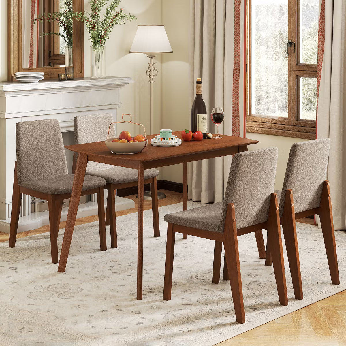 Dining Set – Culinvaro 5-Piece Dining Table Set for 4,Rectangular Kitchen Table withLinen Fabric Chairs