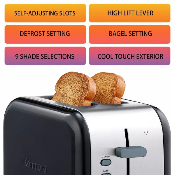 Toaster – 2-Slice Toaster with Wide Slot & Bagel – Stainless Steel