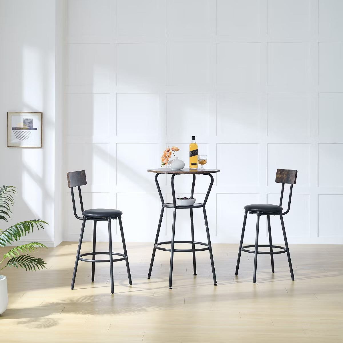 Bar Table – Culinvaro Rustic Brown Round Bar Table and Stool Set