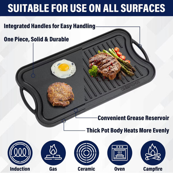 Griddle Pan – 20" Preseasoned Cast Iron Reversible Griddle Plate Pan – Natural