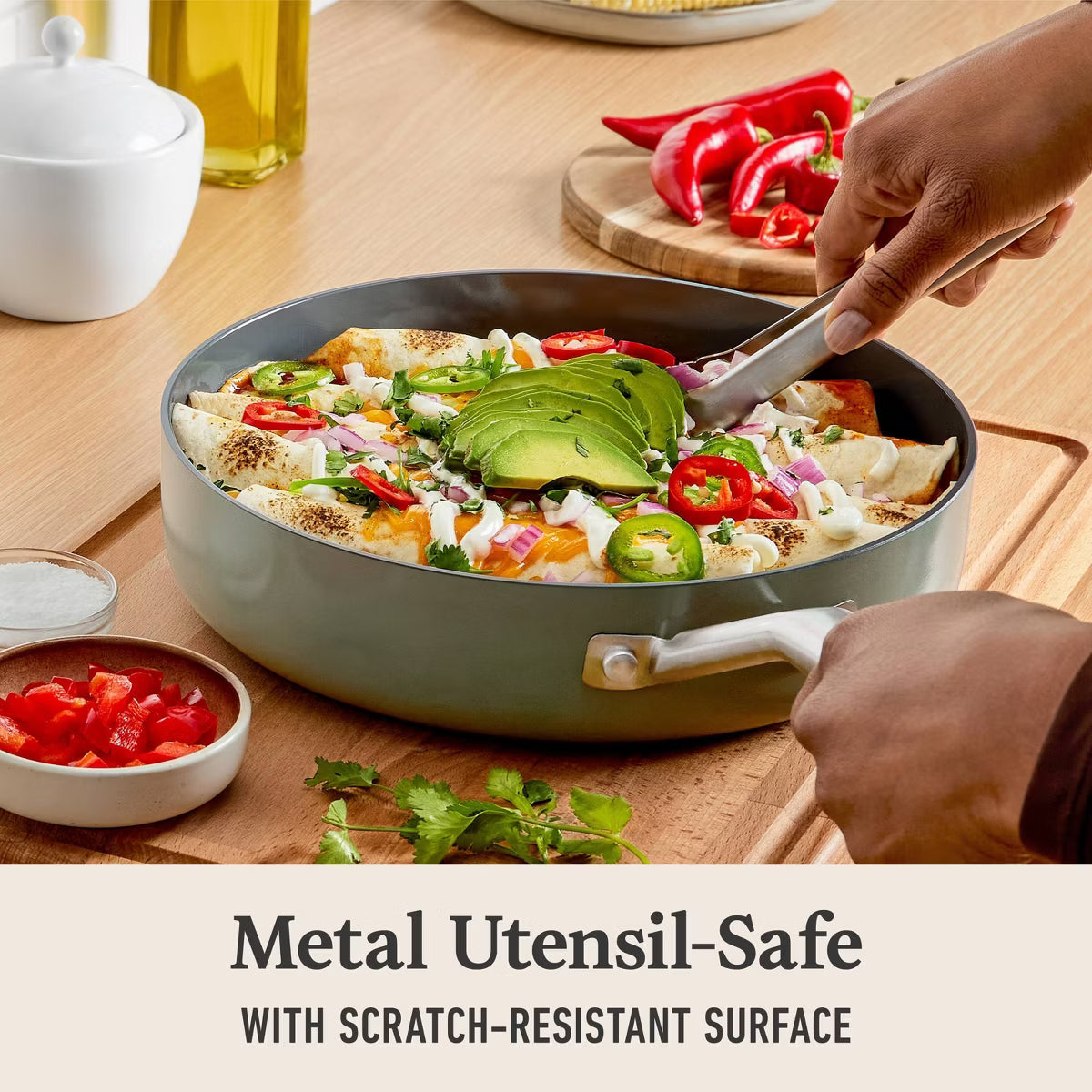 Saute Pan – 3qt Ceramic Saute with Lid Ash: Nonstick – Green
