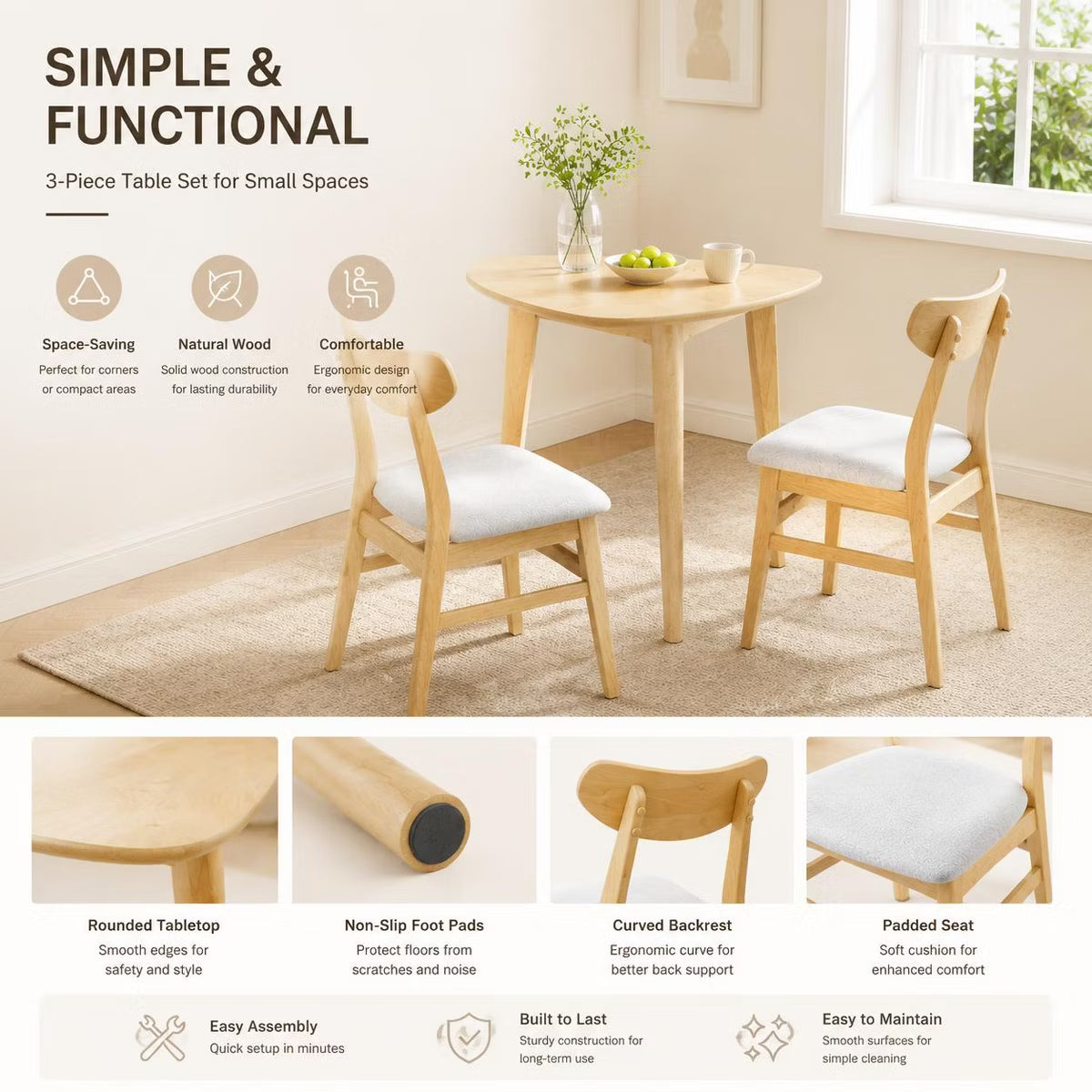 Dining Set – Culinvaro 3-Piece Modern Table and Chair Set