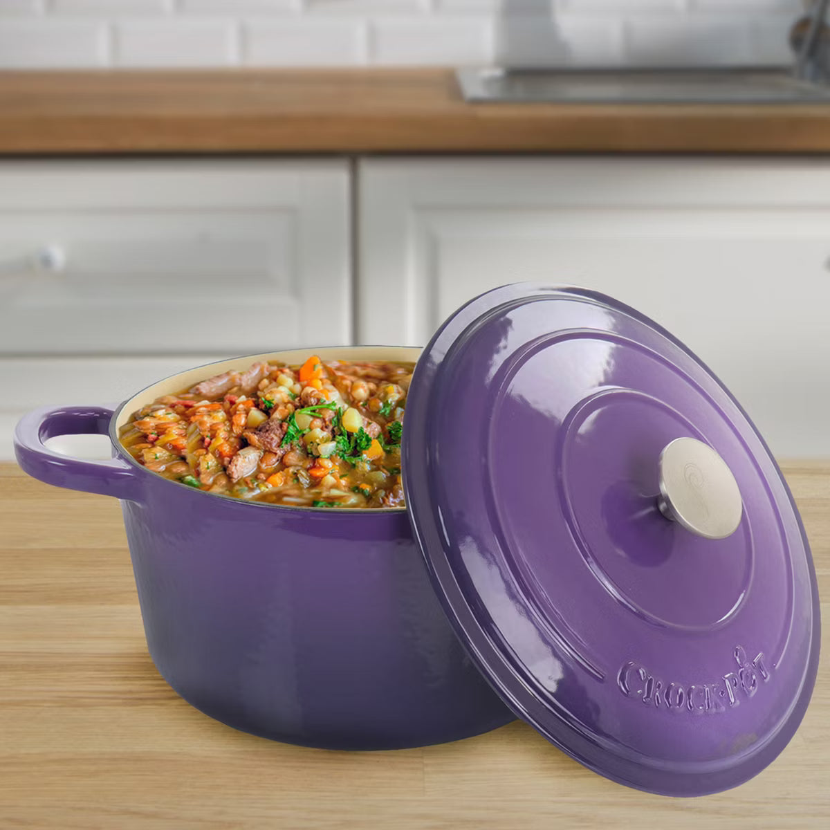 Dutch Oven – 2 Piece 7 Quart Enameled Cast Iron Dutch Oven with Lid – Purple