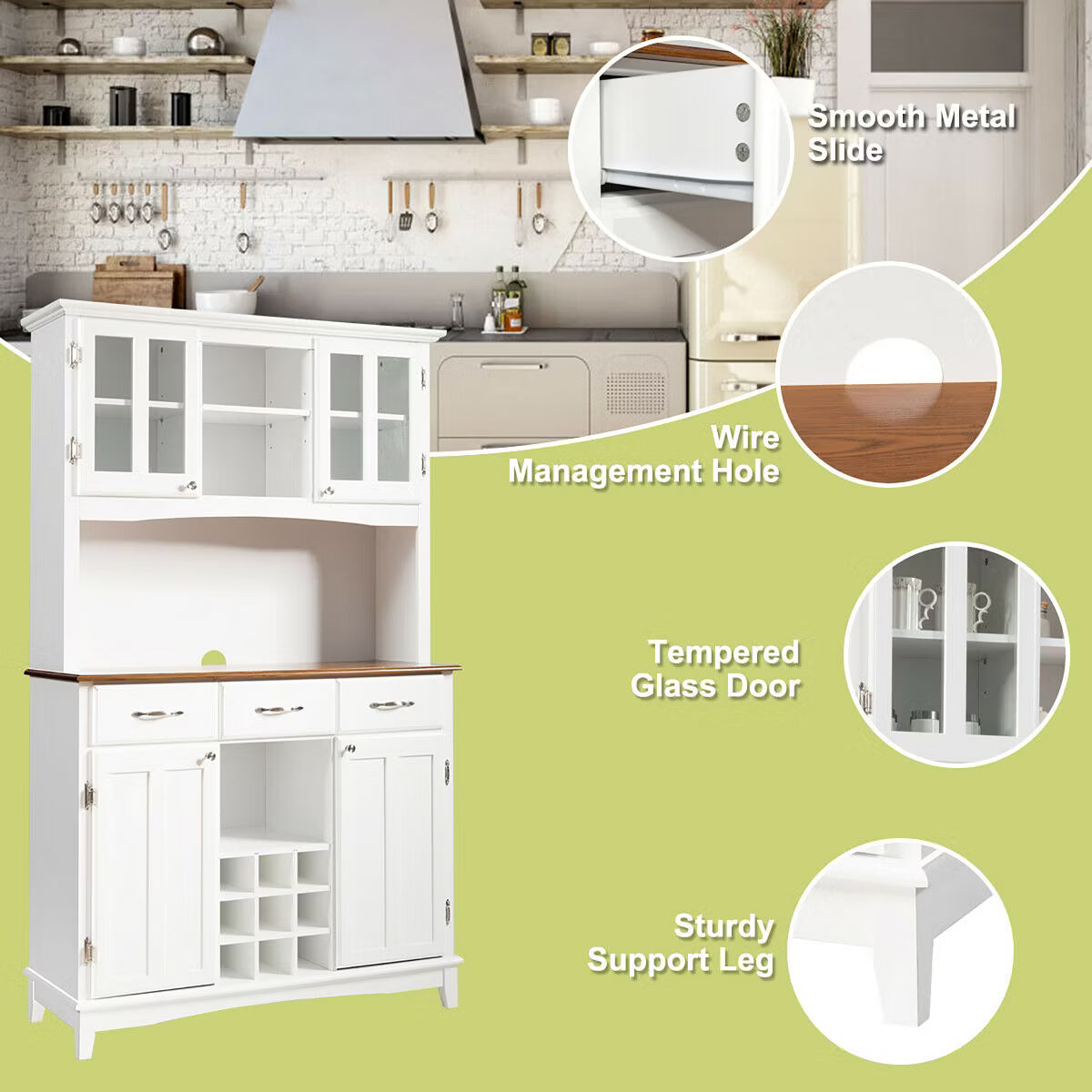 Wine Rack – Culinvaro Buffet And Hutch Kitchen Storage Cabinet Cupboard w/ Wine Rack & Drawers White