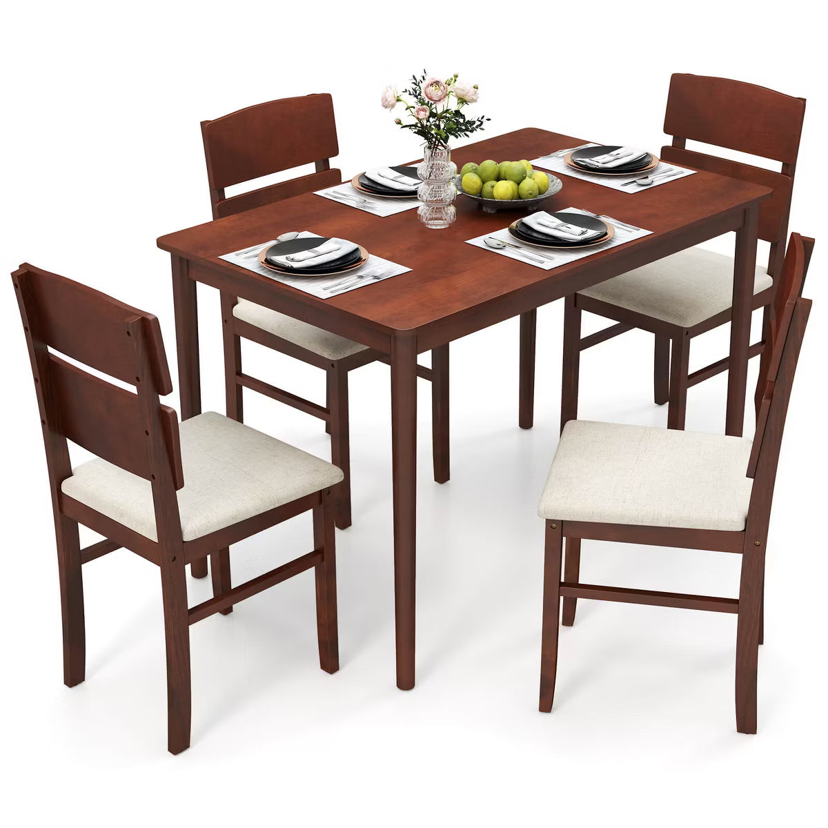 Dining Set – Culinvaro 5 PCS Dining Table Set for 4 Farmhouse Wooden Table & 4 Upholstered Chairs