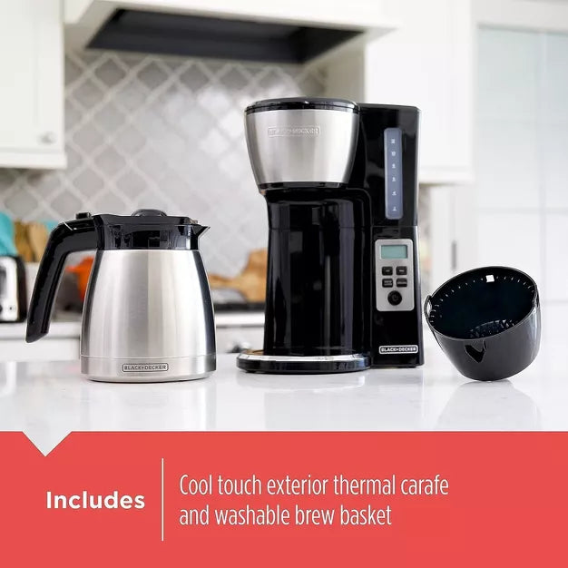 Drip Coffee Maker – 12 Cup Thermal Programmable Coffee Maker with Brew Strength – Black/Steel