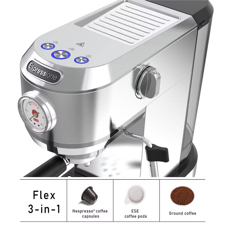 Espresso Machine – 3-in-1 Plastic/Metal Espresso Maker Finish – Stainless Steel