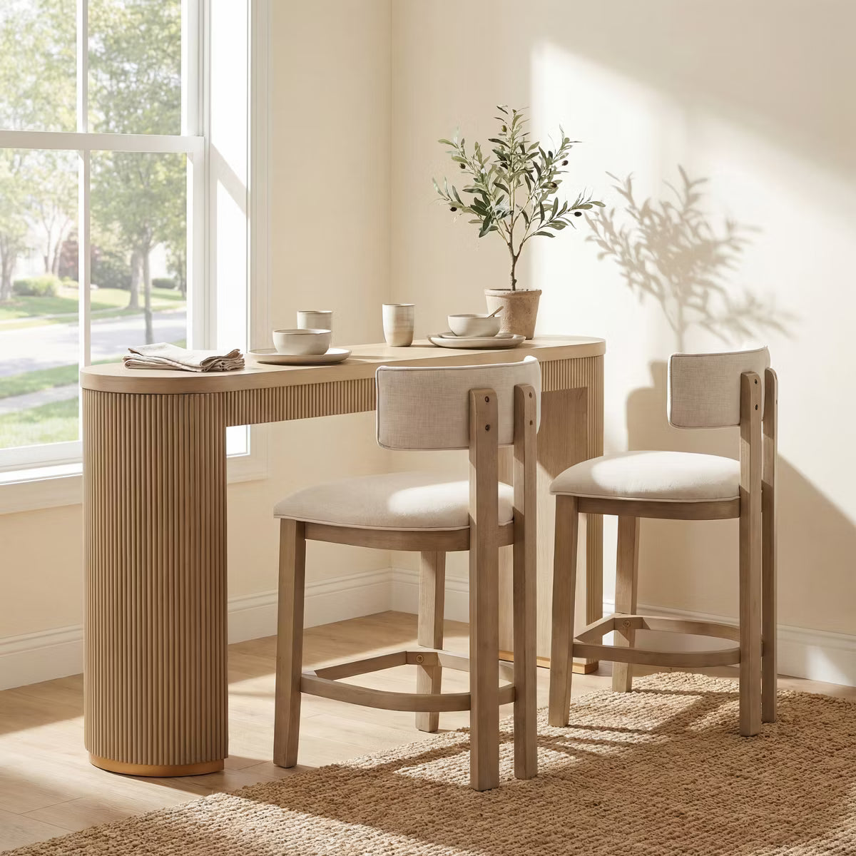 Dining Chair – Culinvaro Johnson 3 Piece Farmhouse Rubberwood Upholstered Counter Height Dining Chairs with Fluted Table