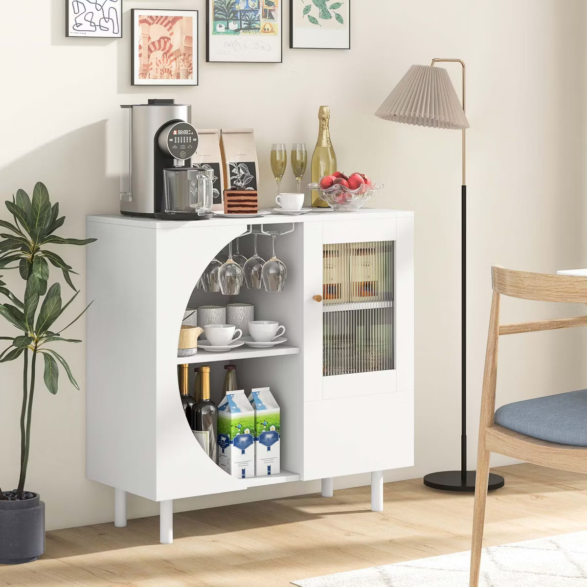 Buffet Cabinet – Culinvaro Kitchen Sideboard Wooden Buffet Cabinet with Glass Holder & Tempered Glass Doors